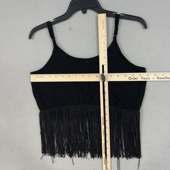 Earthbound Trading Crop Top Womens Large Black Embroidered Fringe Boho Western - Picture 8 of 9